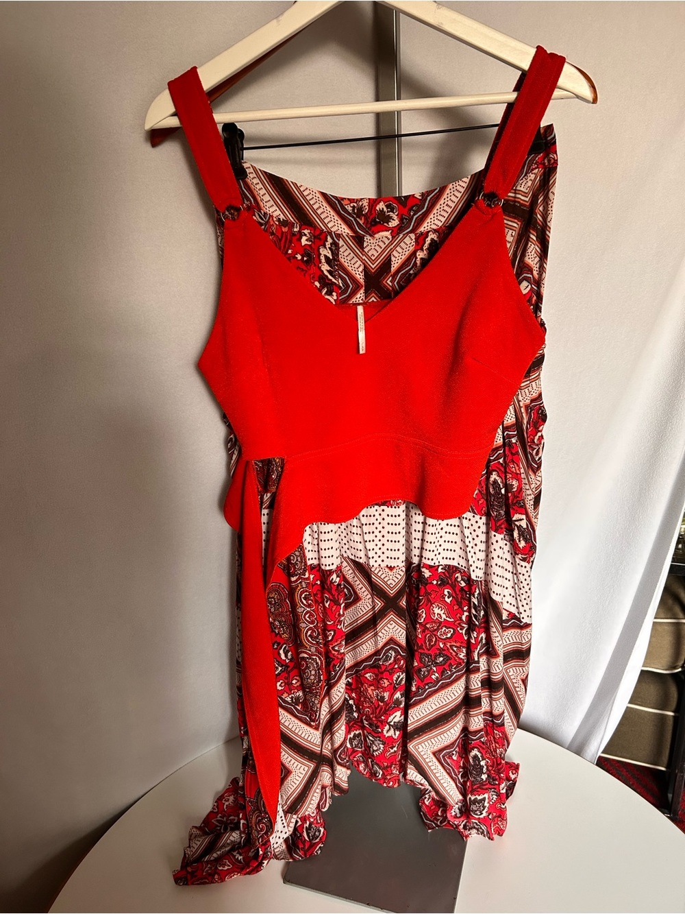 Free People Orange Printed High-Low Skirt with Fitted Crop Tank Tie Bow